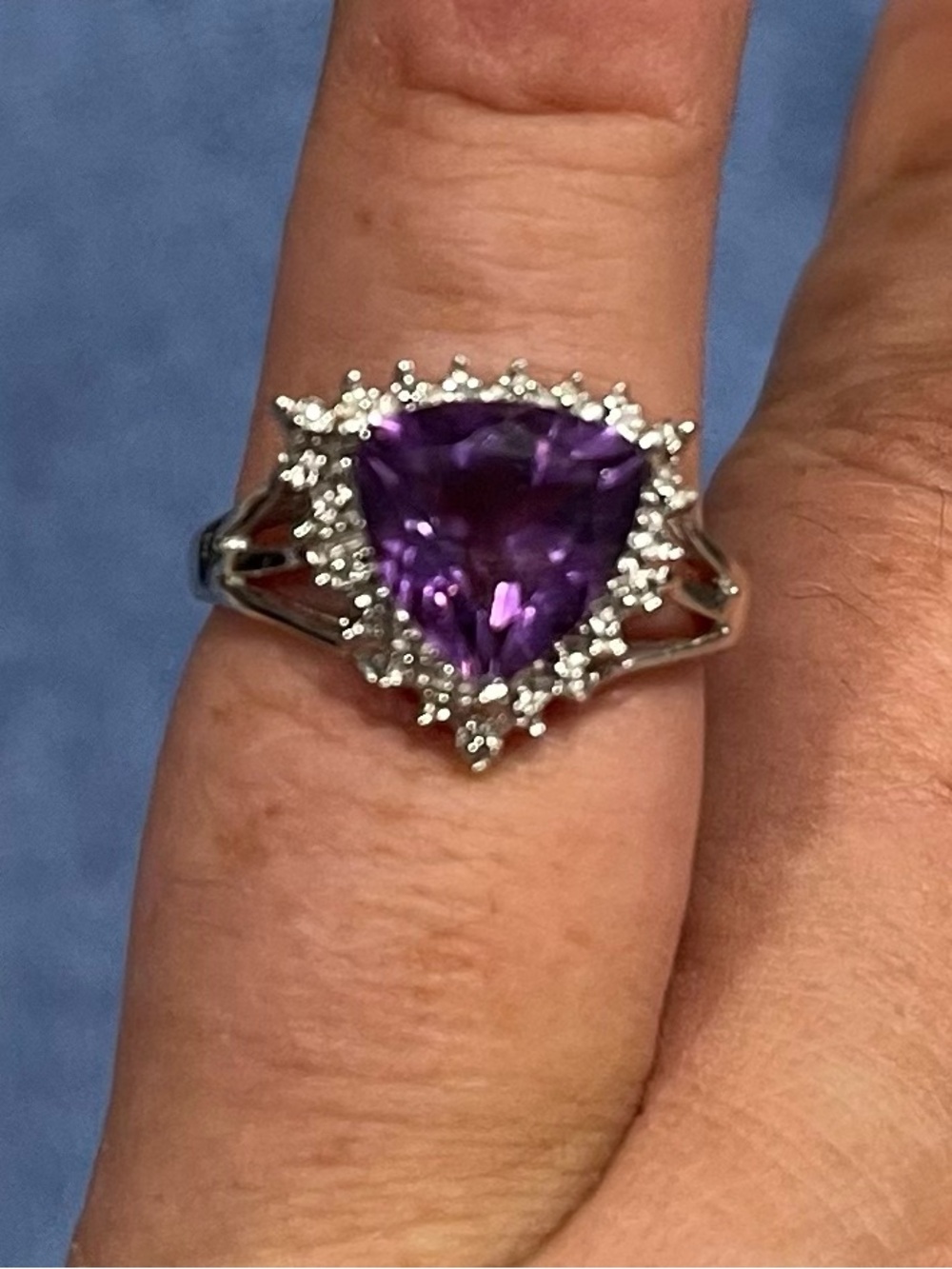 Amethyst w/Diamonds-Sterling Silver-Size 6